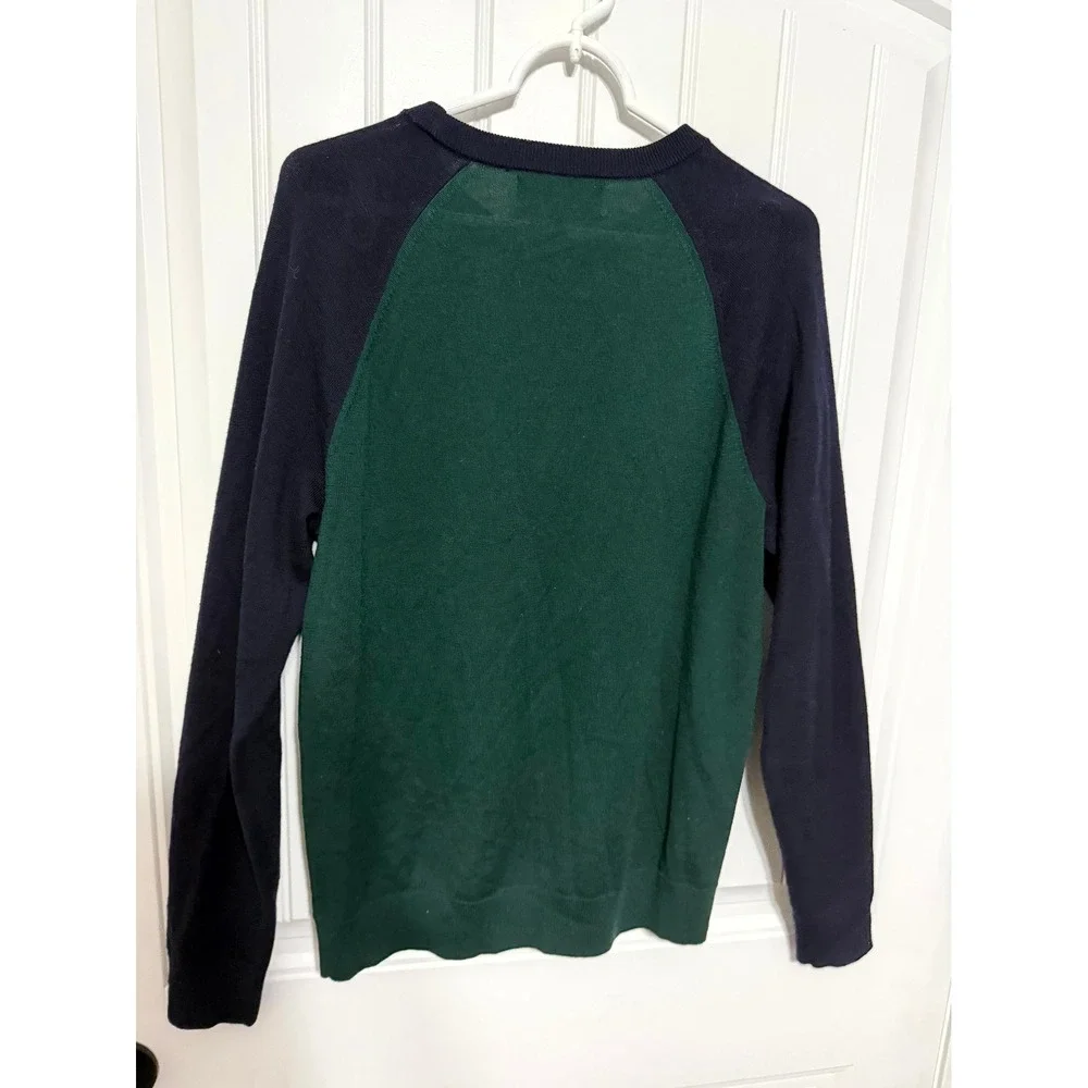 Banana Republic Sweater Mens M Merino Wool Colorblock Raglan Green Navy EUC